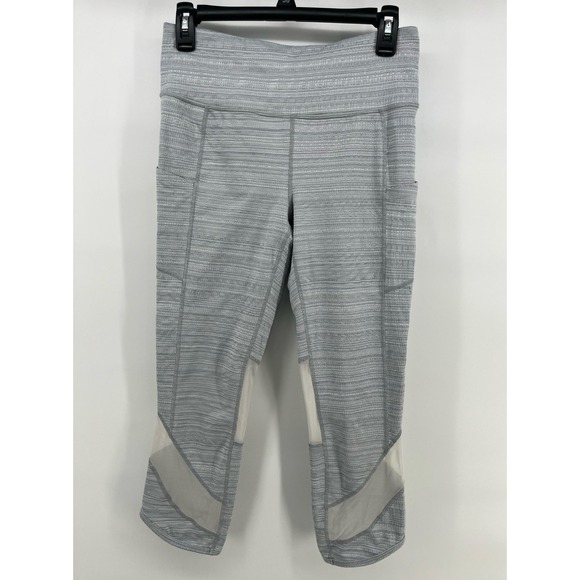 Athleta Chat to Town High Rise Jacquard Mesh Cropped Gray‎ Leggings Women's Med - Picture 2 of 8
